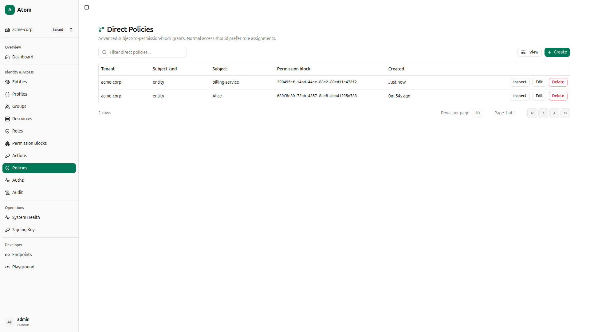 Atom Direct Policies