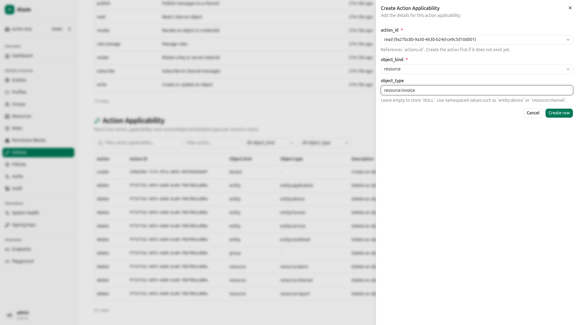 Create action applicability for read