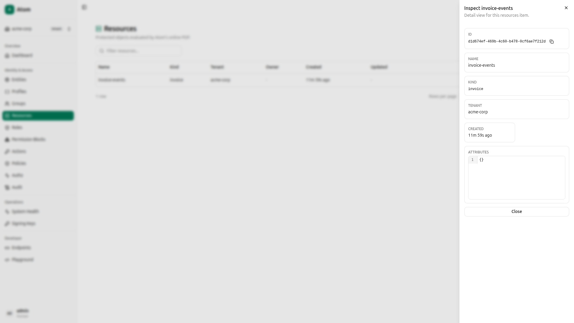 Resource detail - copy the ID
