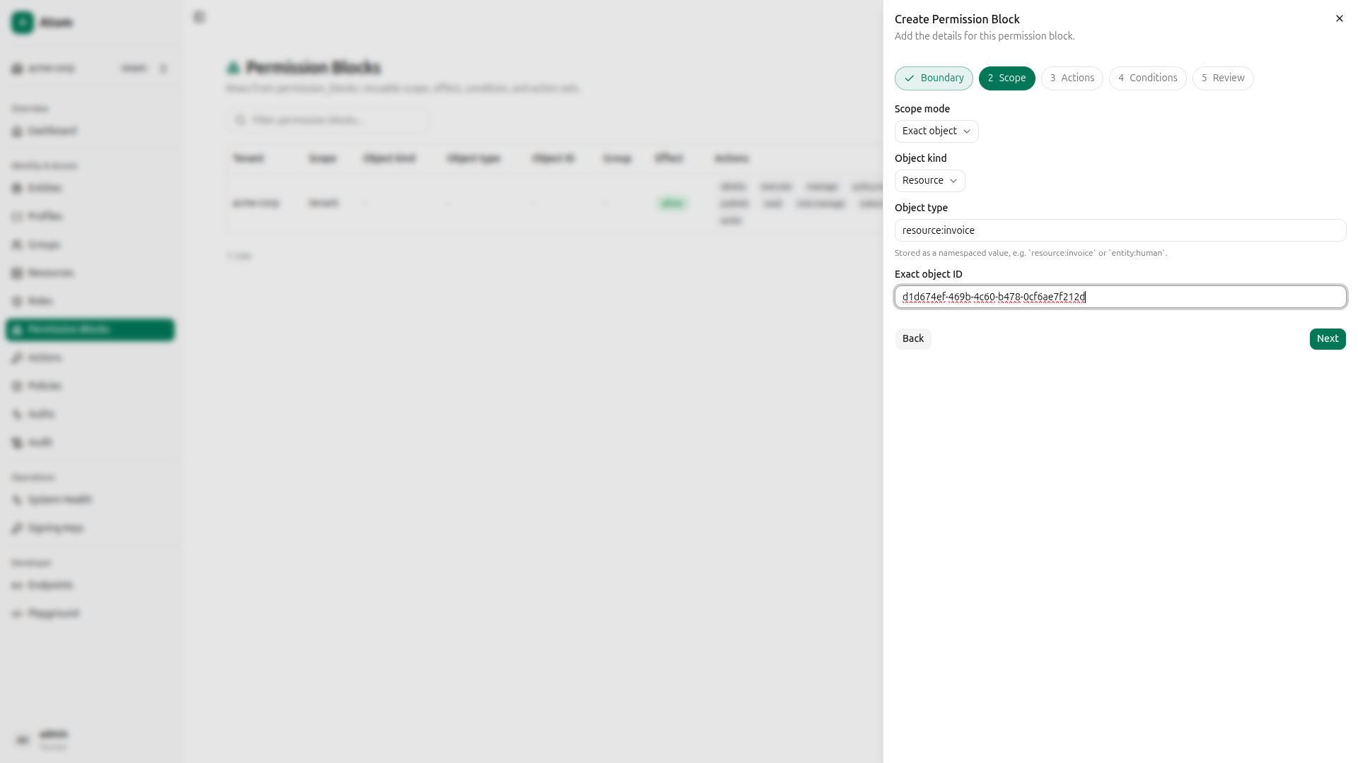 Permission block - step 2, scope