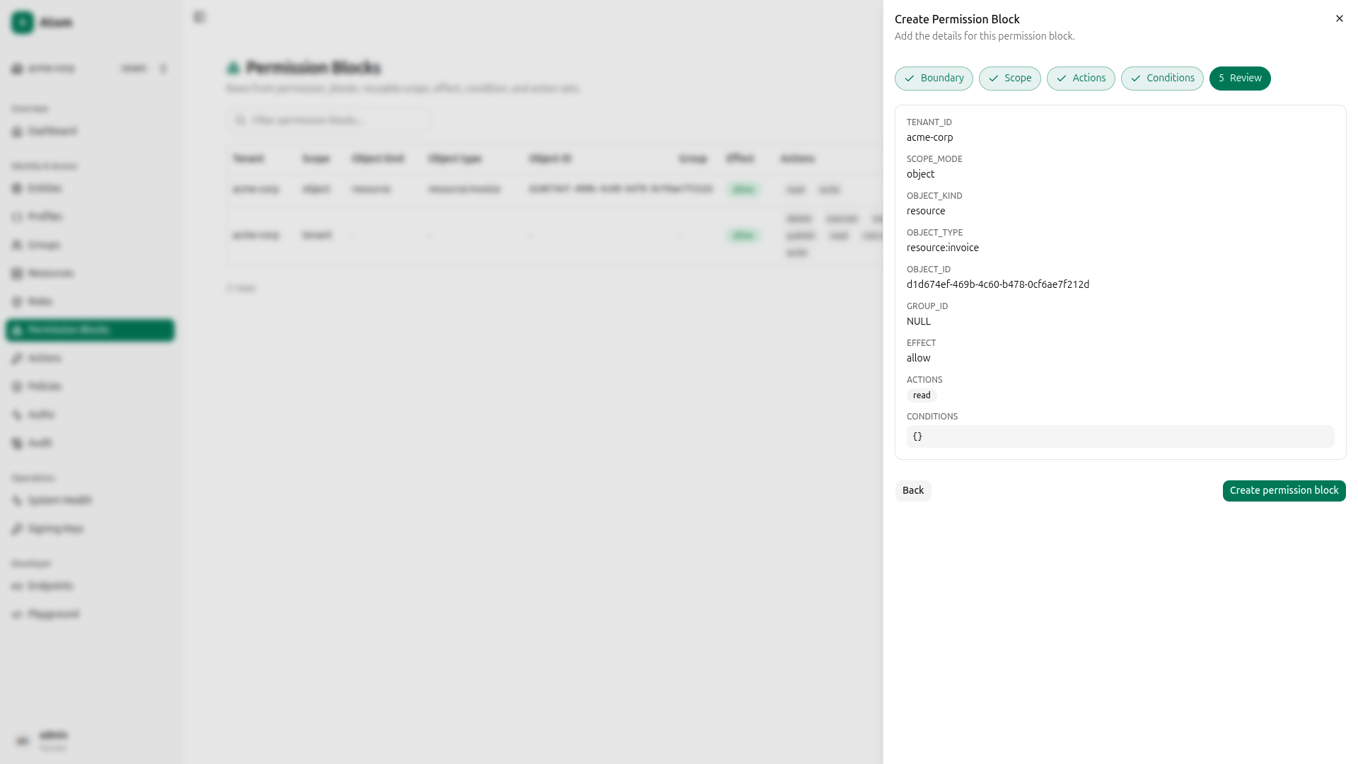 Permission block - review (read only)