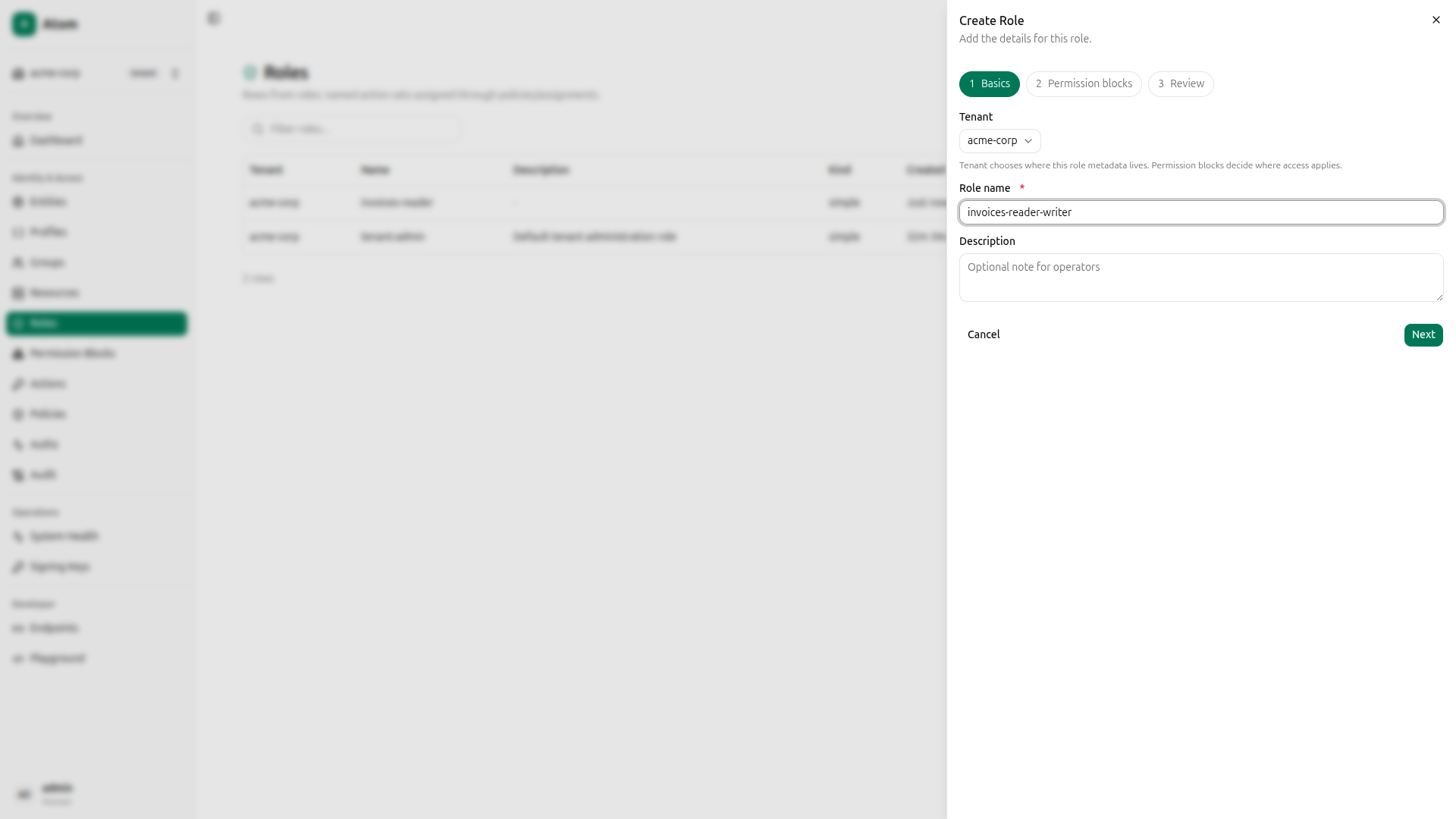 Role - step 1, basics (invoices-reader-writer)