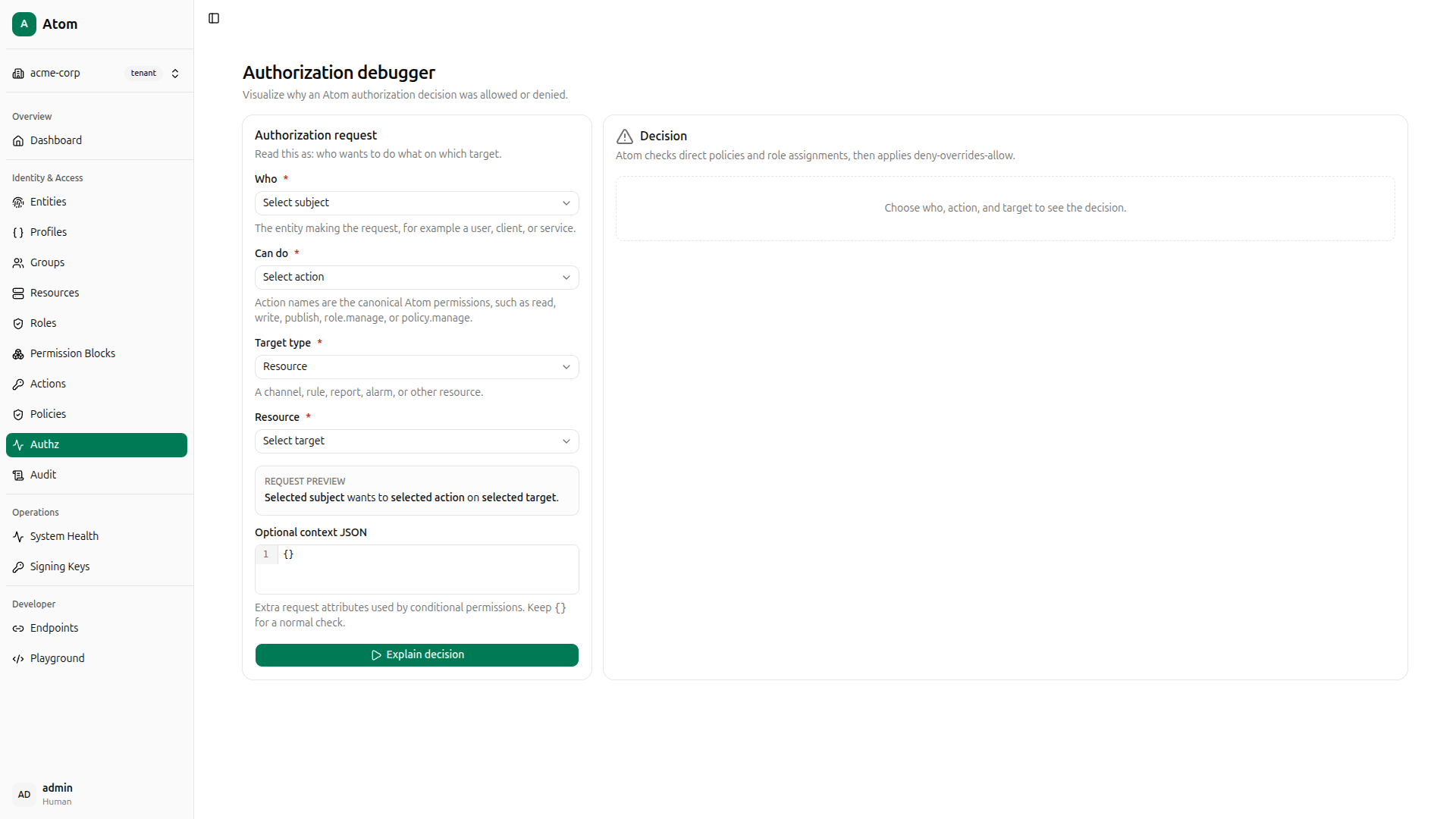 Authorization debugger