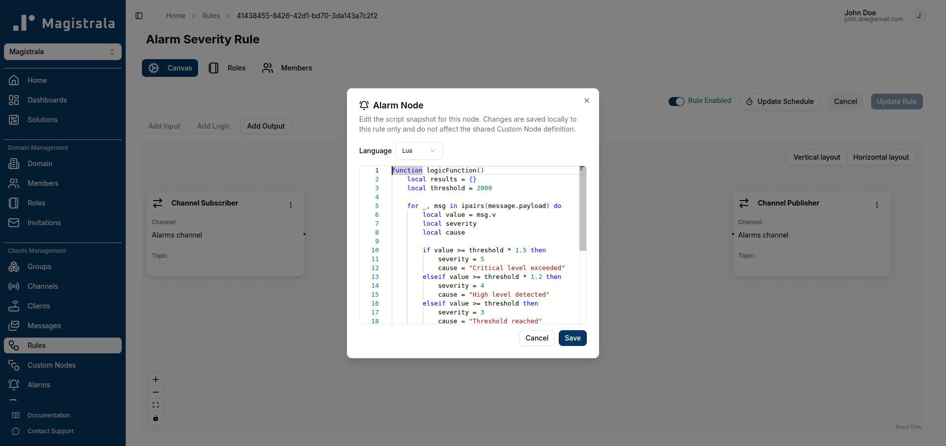 Editing a custom node's code from inside a single rule
